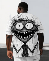 Men's Scribbled Elf Cartoon Back Print Big & Tall Summer Cool Short-Sleeve T-shirt Shorts Set